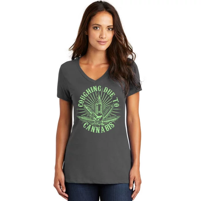 Funny Coughing Due To Cannabis Women's V-Neck T-Shirt