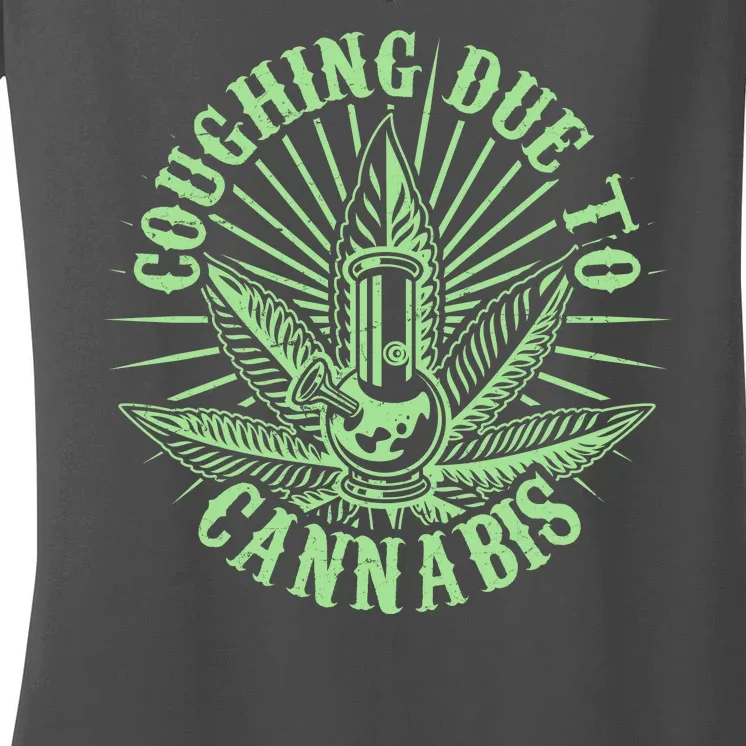 Funny Coughing Due To Cannabis Women's V-Neck T-Shirt