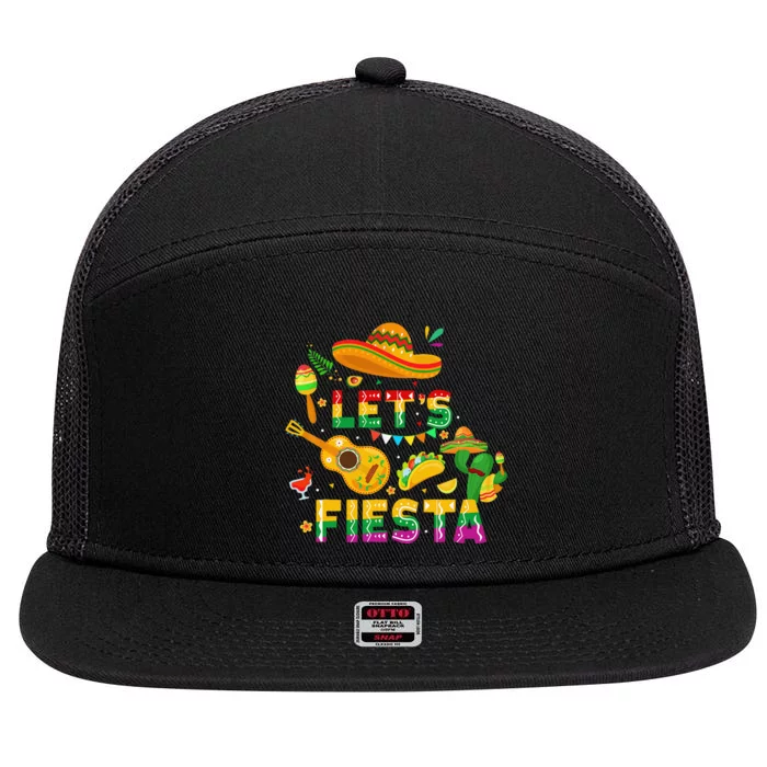 Funny Cinco De Mayo Gift Mexican Guitar Cactus LetS Fiesta 7 Panel Mesh Trucker Snapback Hat