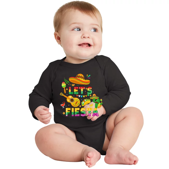 Funny Cinco De Mayo Gift Mexican Guitar Cactus LetS Fiesta Baby Long Sleeve Bodysuit