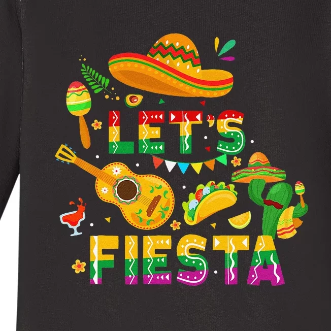 Funny Cinco De Mayo Gift Mexican Guitar Cactus LetS Fiesta Baby Long Sleeve Bodysuit