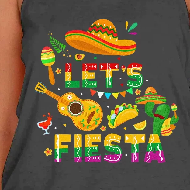 Funny Cinco De Mayo Gift Mexican Guitar Cactus LetS Fiesta Women's Knotted Racerback Tank