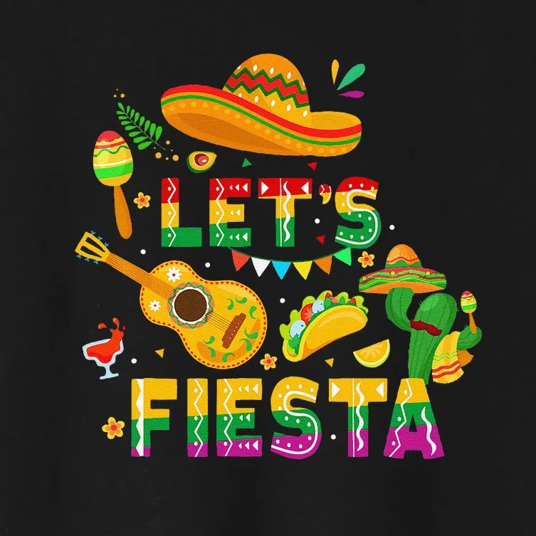 Funny Cinco De Mayo Gift Mexican Guitar Cactus LetS Fiesta Women's Crop Top Tee