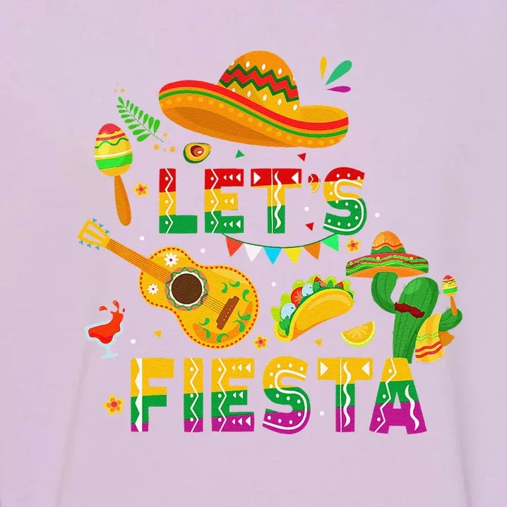 Funny Cinco De Mayo Gift Mexican Guitar Cactus LetS Fiesta Garment-Dyed Sweatshirt