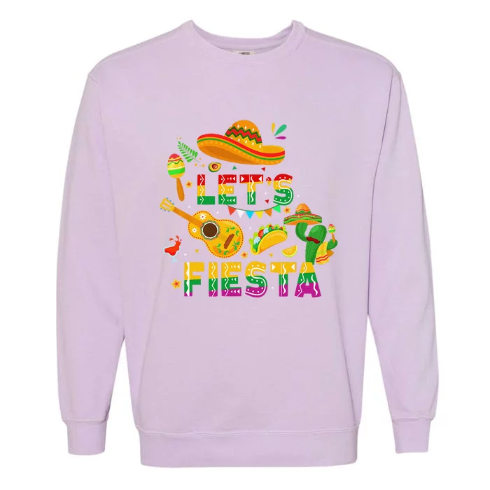 Funny Cinco De Mayo Gift Mexican Guitar Cactus LetS Fiesta Garment-Dyed Sweatshirt