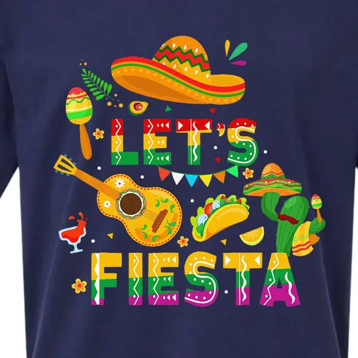 Funny Cinco De Mayo Gift Mexican Guitar Cactus LetS Fiesta Sueded Cloud Jersey T-Shirt