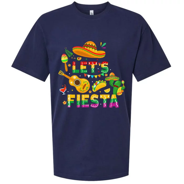 Funny Cinco De Mayo Gift Mexican Guitar Cactus LetS Fiesta Sueded Cloud Jersey T-Shirt