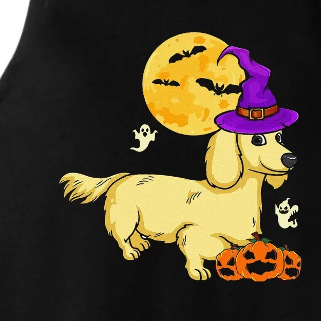 Funny Cream Dachshund Witch Halloween Costume Dog Lover Ladies Tri-Blend Wicking Tank