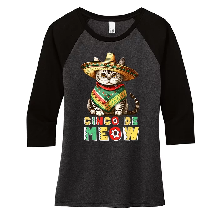 Feliz Cinco De Meow Funny Mexican Cat Fiesta 5 De Mayo Women's Tri-Blend 3/4-Sleeve Raglan Shirt