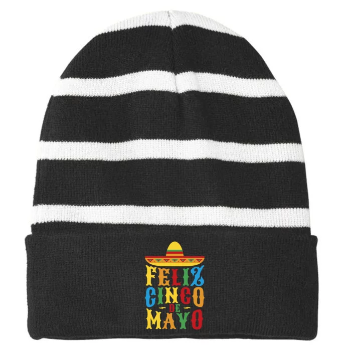 Feliz Cinco De Mayo Striped Beanie with Solid Band