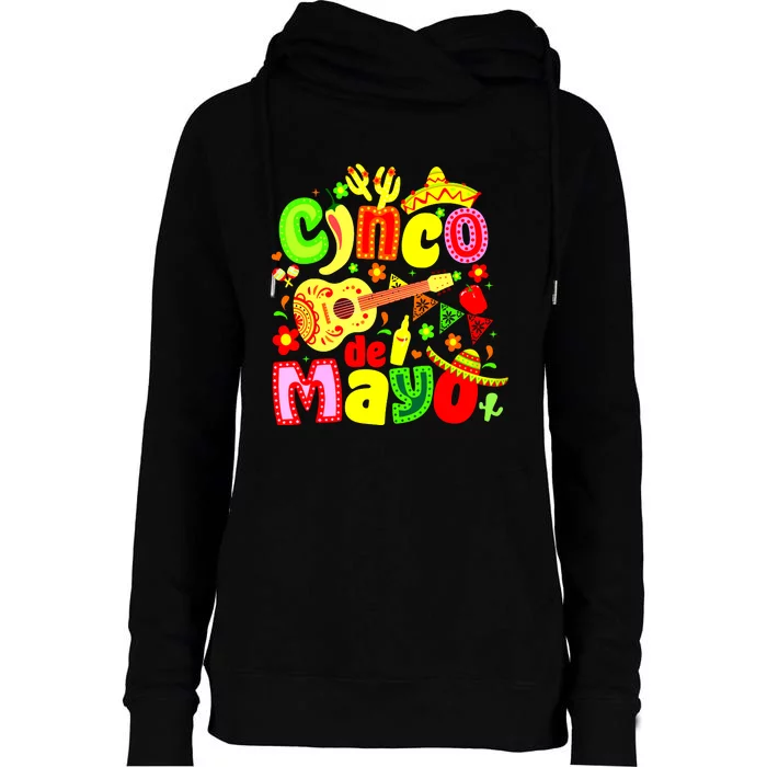 Funny Cinco De Mayo Mexican Guitar Cactus Lets Fiesta Womens Funnel Neck Pullover Hood