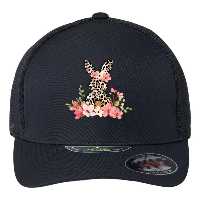 Floral Cheetah Easter Bunny Flexfit Unipanel Trucker Cap