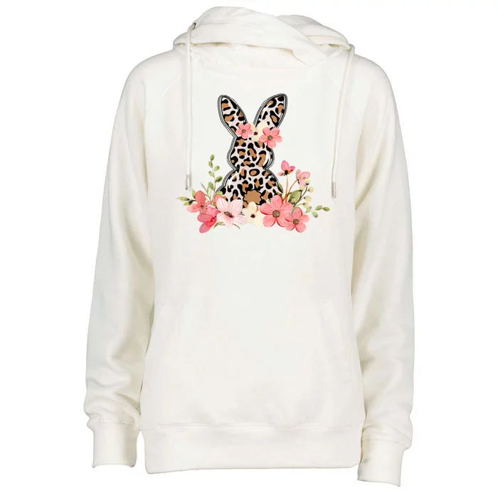 Floral Cheetah Easter Bunny Womens Funnel Neck Pullover Hood