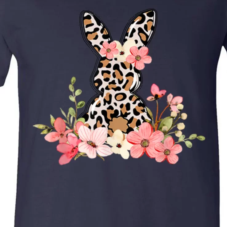 Floral Cheetah Easter Bunny V-Neck T-Shirt