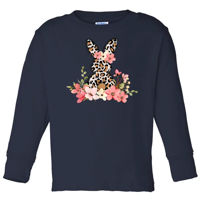 Floral Cheetah Easter Bunny Toddler Long Sleeve Shirt