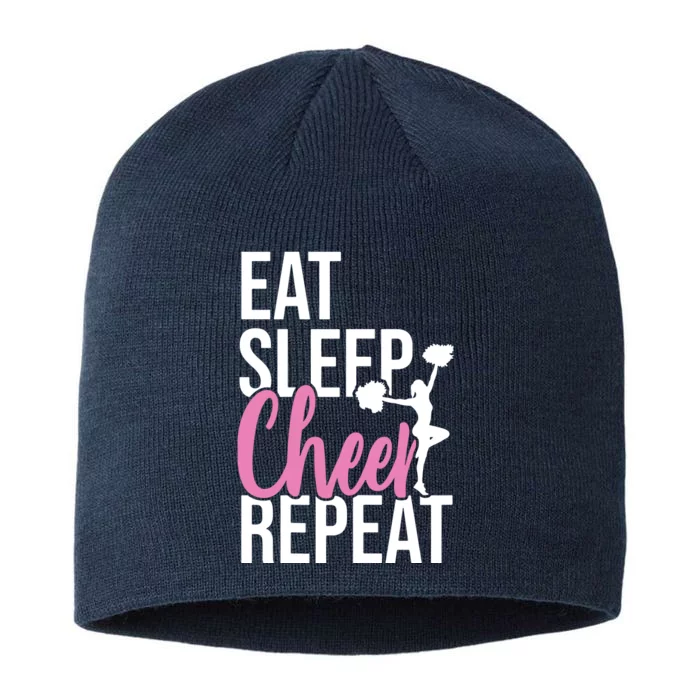 Funny Cute EAT SLEEP CHEER REPEAT Love Gift 8 1/2in Sustainable Knit Beanie