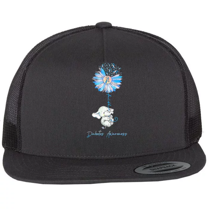 Faith Cute Elephants Sunflower Diabetes Awareness Flat Bill Trucker Hat