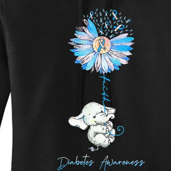 Faith Cute Elephants Sunflower Diabetes Awareness Women's Pullover Hoodie