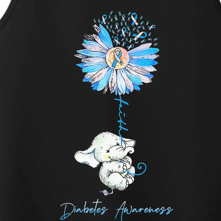 Faith Cute Elephants Sunflower Diabetes Awareness Performance Tank