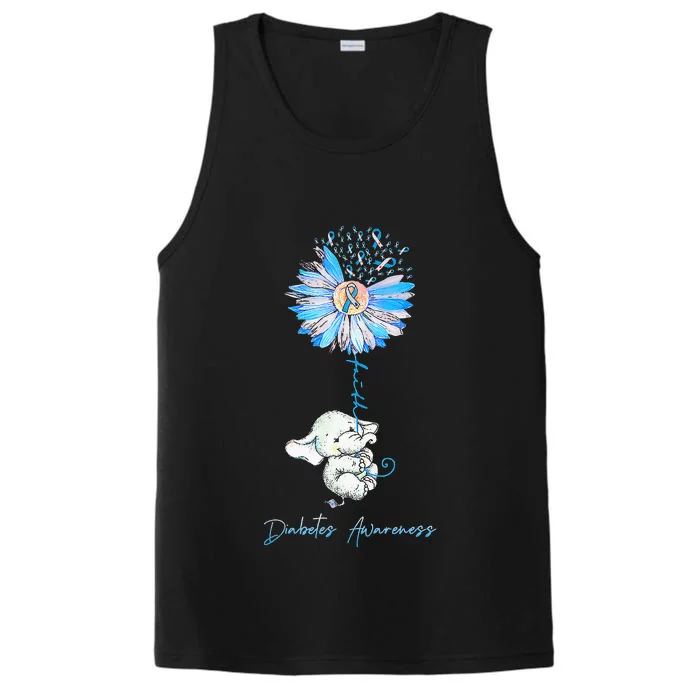 Faith Cute Elephants Sunflower Diabetes Awareness Performance Tank