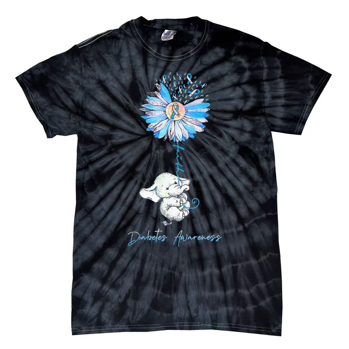 Faith Cute Elephants Sunflower Diabetes Awareness Tie-Dye T-Shirt