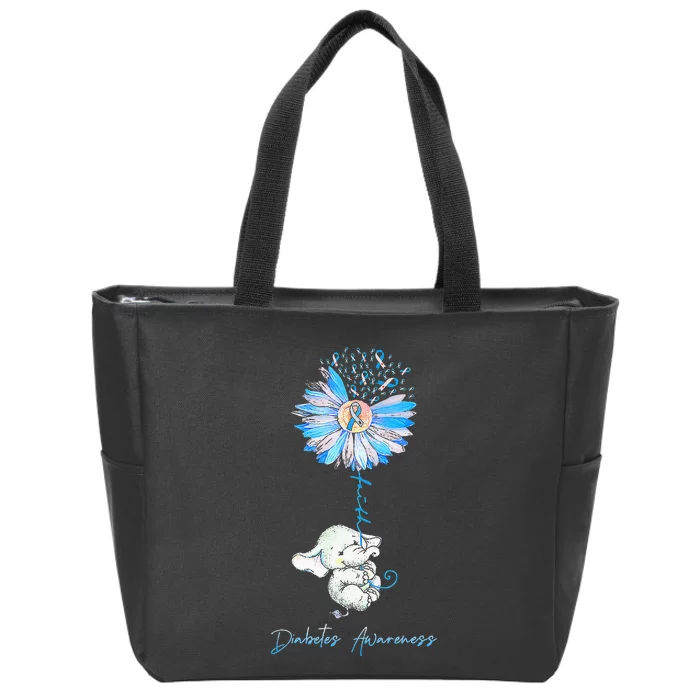 Faith Cute Elephants Sunflower Diabetes Awareness Zip Tote Bag