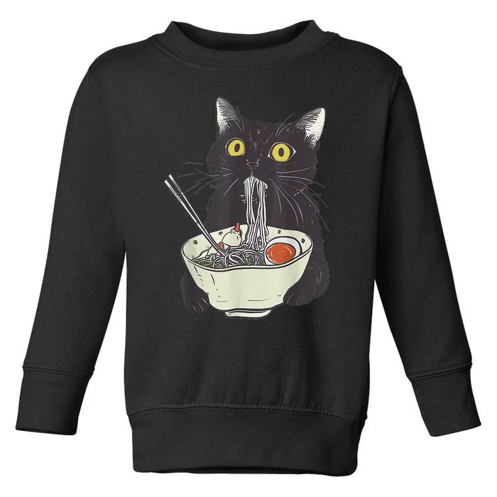 Funny Cat Eating Ramen Vintage Japanese Noodles Toddler Sweatshirt