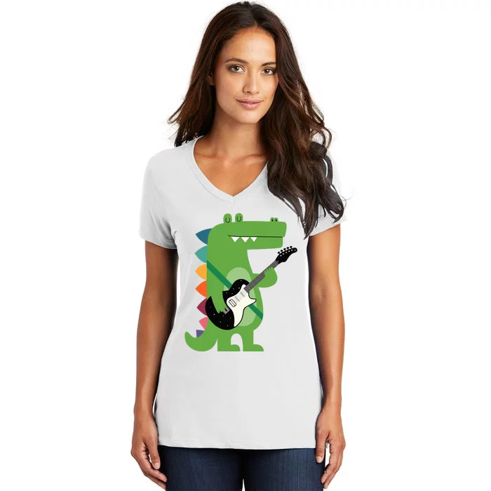 Funny Crocodile Electric Guitar Crocorock Guitarist Musician Premium Women's V-Neck T-Shirt