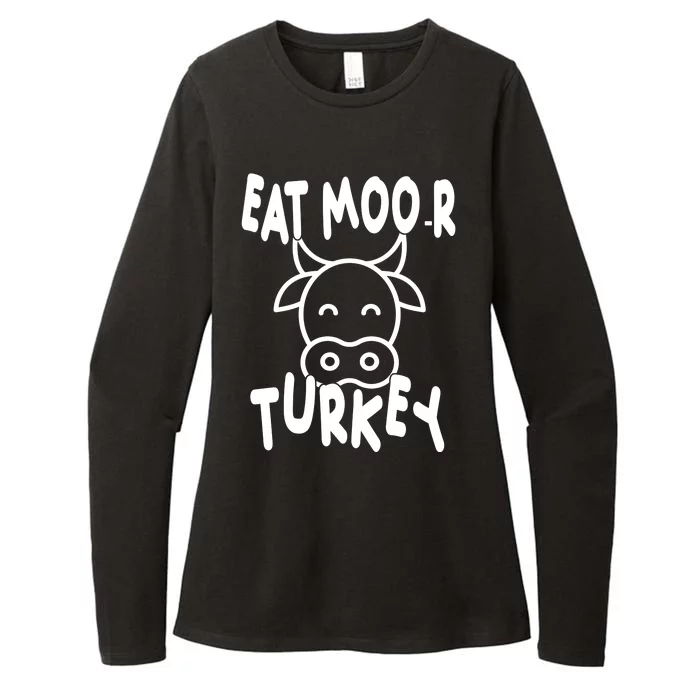 Funny Cow Eat More Turkey Thanksgiving Womens CVC Long Sleeve Shirt