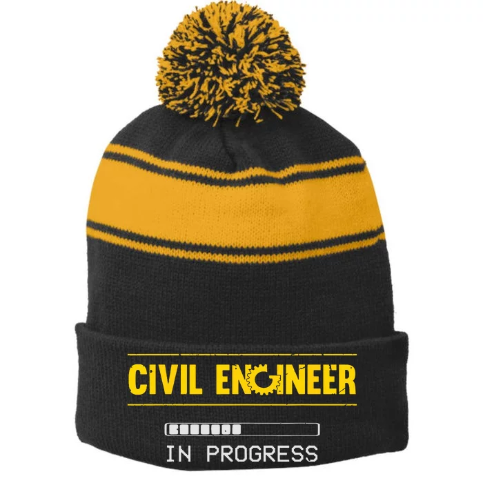 Funny Civil Engineer Engineering Gift Future Civil Engineer Stripe Pom Pom Beanie