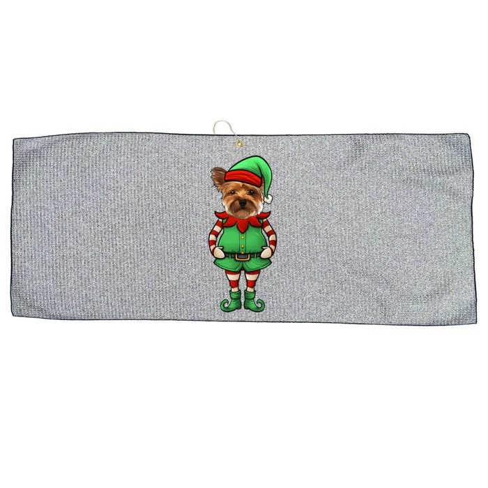 Funny Christmas Elf Yorkshire Terrier Dog Yorkie Cute Gift Large Microfiber Waffle Golf Towel