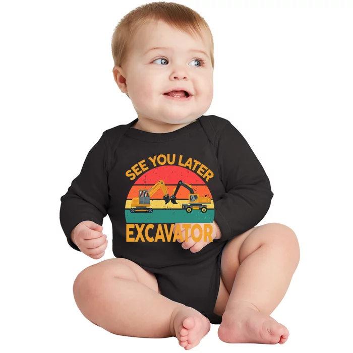 Funny Construction Excavator Baby Long Sleeve Bodysuit