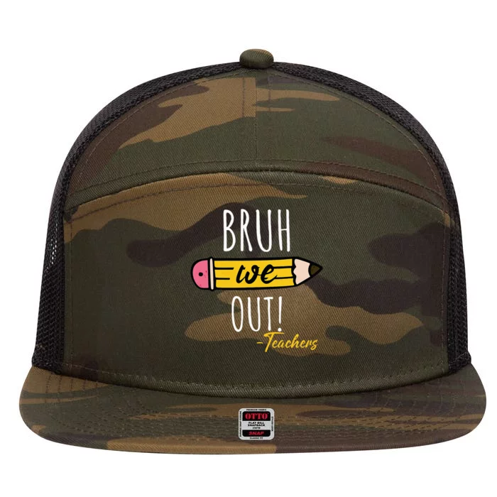 Funny Cute End Of Year Bruh We Out Teachers Pencil 7 Panel Mesh Trucker Snapback Hat