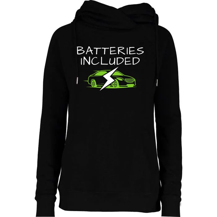 Fully Charged, Electric Powered Cars, Funny Electric Vehicle, EVs Womens Funnel Neck Pullover Hood