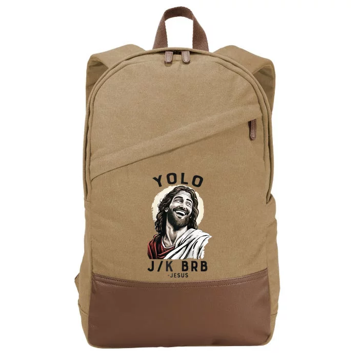 Funny Christian Easter Jesus YOLO JK BRB Raglan Cotton Canvas Backpack