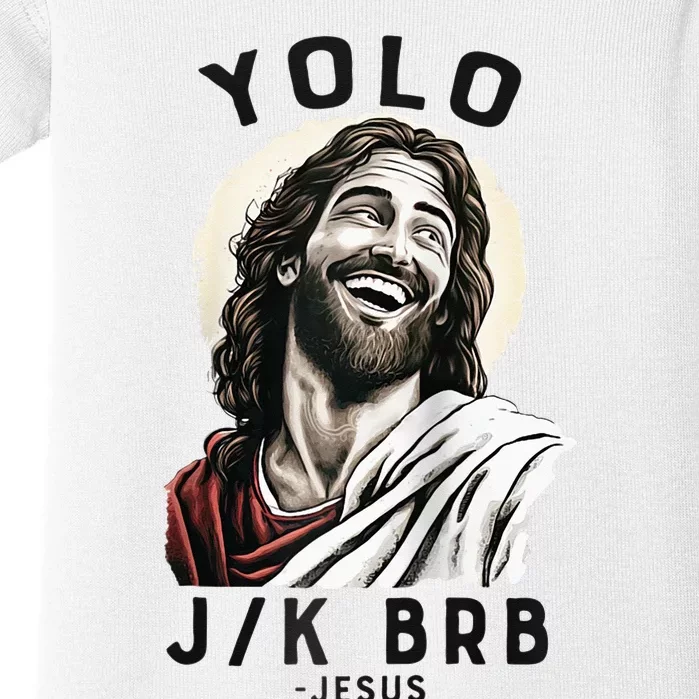 Funny Christian Easter Jesus YOLO JK BRB Raglan Baby Bodysuit