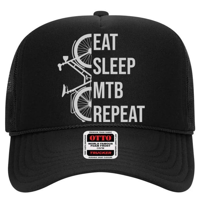 Funny Cycling Eat Sleep MTB Repeat Gift High Crown Mesh Trucker Hat