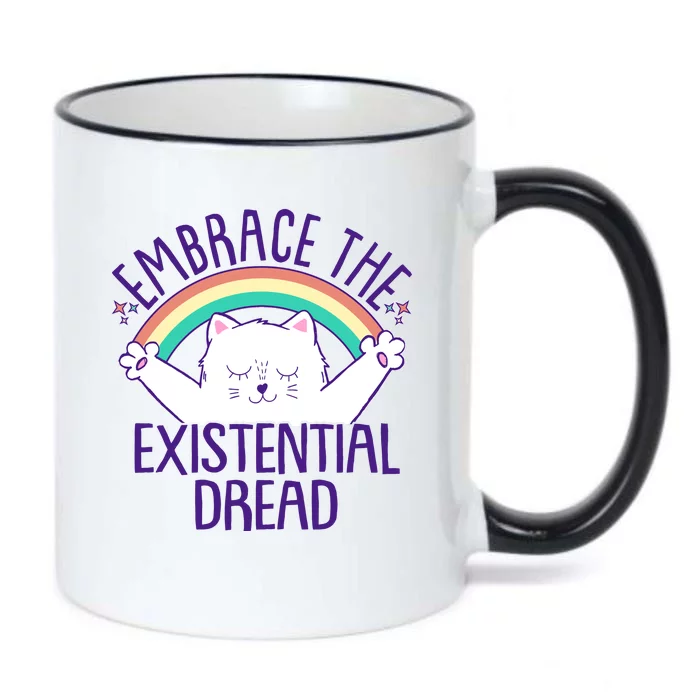 Funny Cat Embrace The Existential Dread Black Color Changing Mug