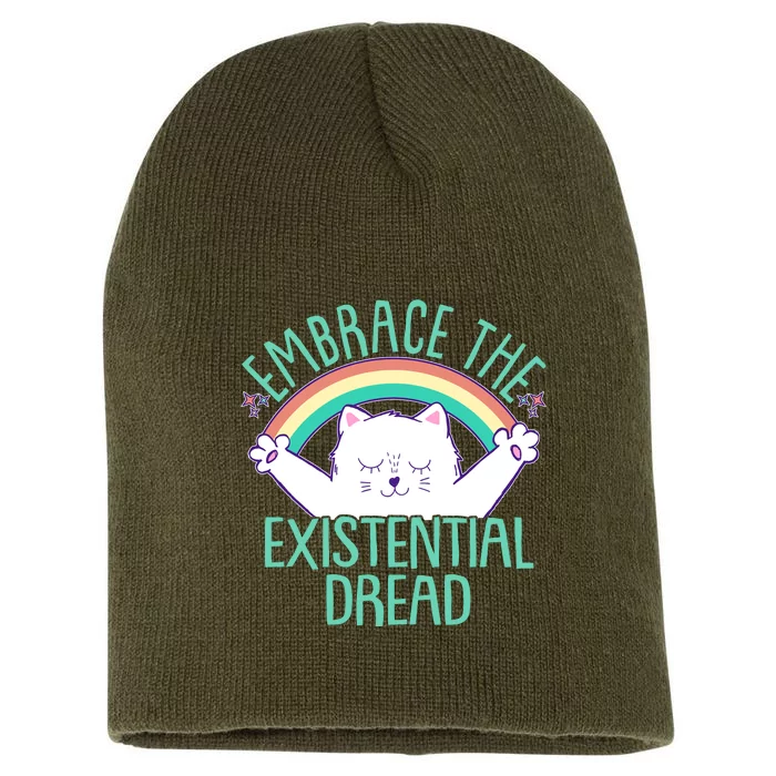 Funny Cat Embrace The Existential Dread Short Acrylic Beanie