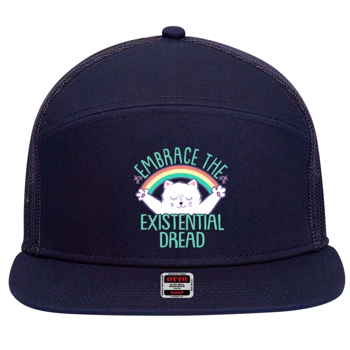 Funny Cat Embrace The Existential Dread 7 Panel Mesh Trucker Snapback Hat