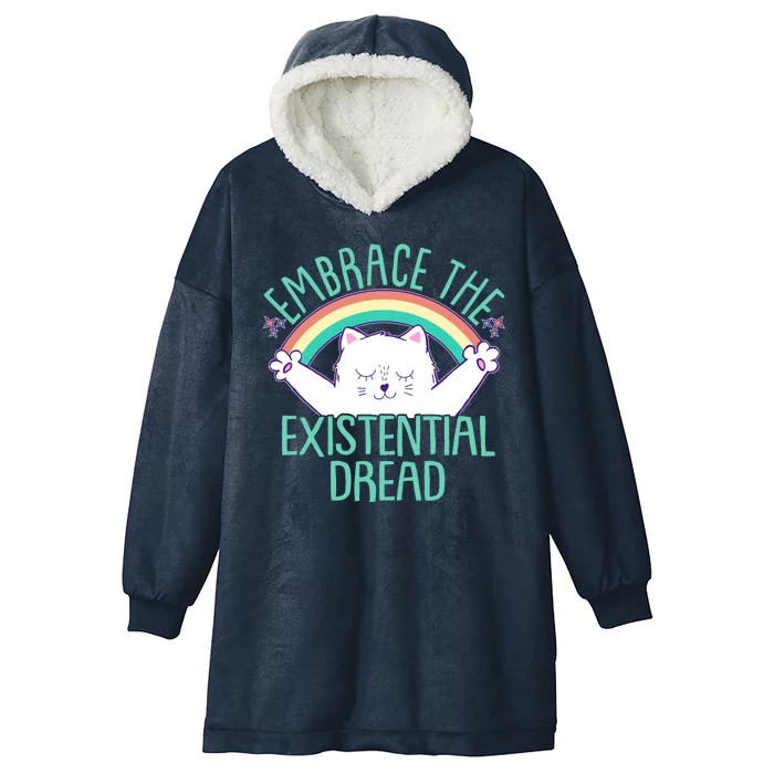 Funny Cat Embrace The Existential Dread Hooded Wearable Blanket