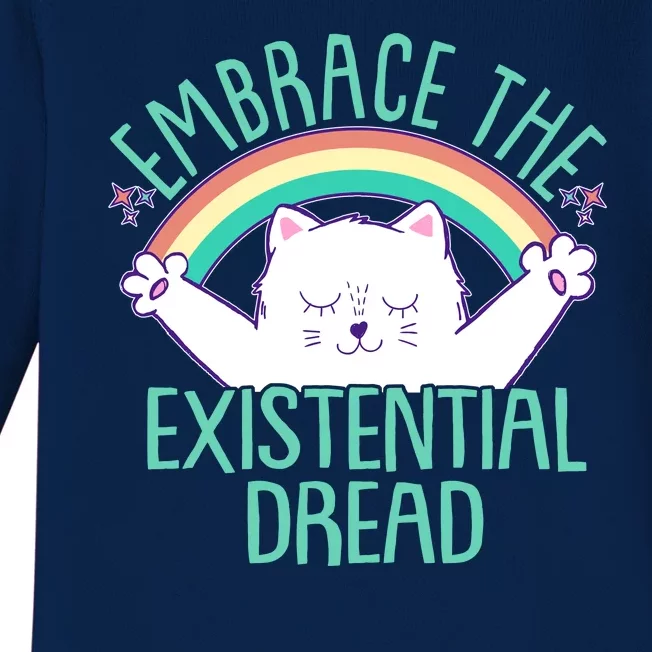 Funny Cat Embrace The Existential Dread Baby Long Sleeve Bodysuit