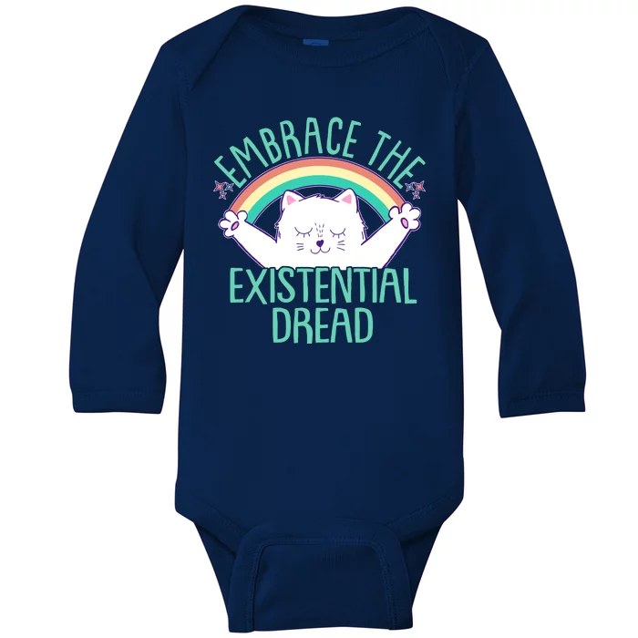 Funny Cat Embrace The Existential Dread Baby Long Sleeve Bodysuit