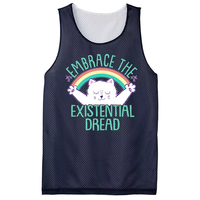 Funny Cat Embrace The Existential Dread Mesh Reversible Basketball Jersey Tank