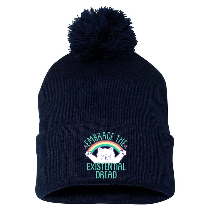 Funny Cat Embrace The Existential Dread Pom Pom 12in Knit Beanie