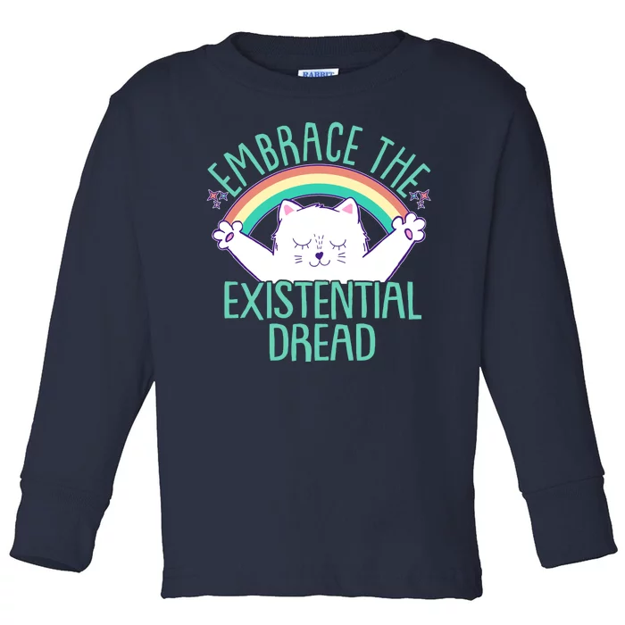 Funny Cat Embrace The Existential Dread Toddler Long Sleeve Shirt