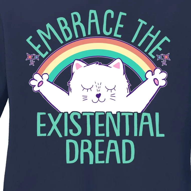 Funny Cat Embrace The Existential Dread Ladies Long Sleeve Shirt