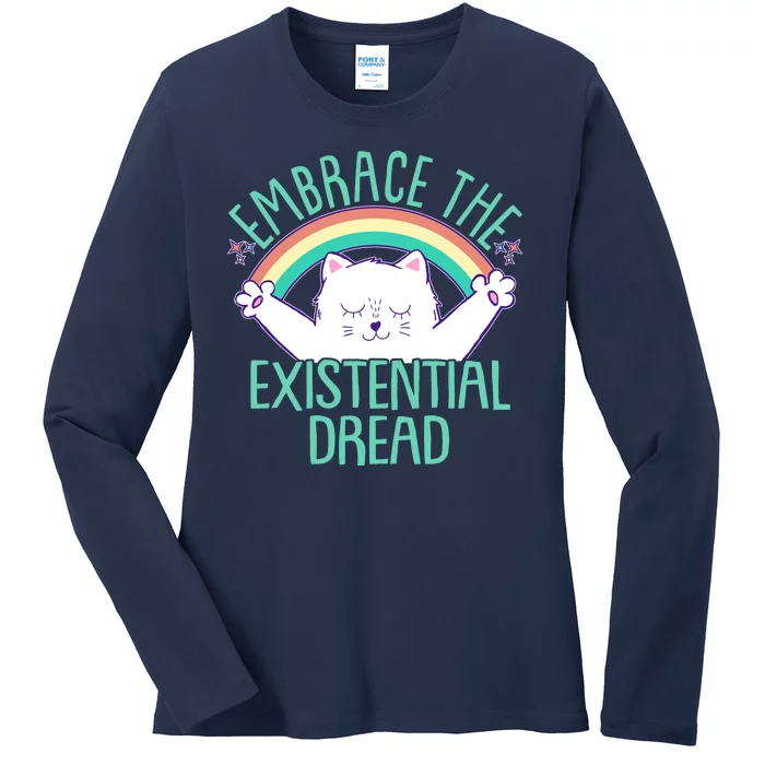 Funny Cat Embrace The Existential Dread Ladies Long Sleeve Shirt