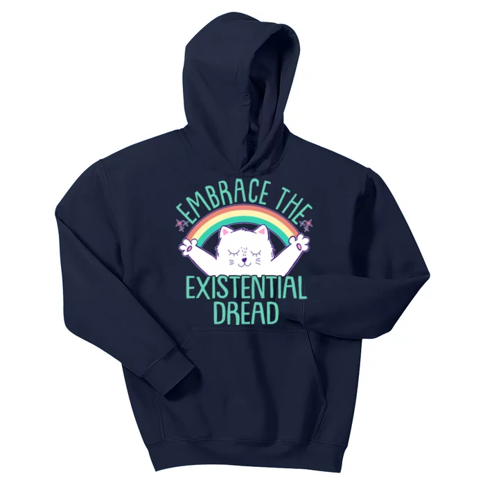 Funny Cat Embrace The Existential Dread Kids Hoodie