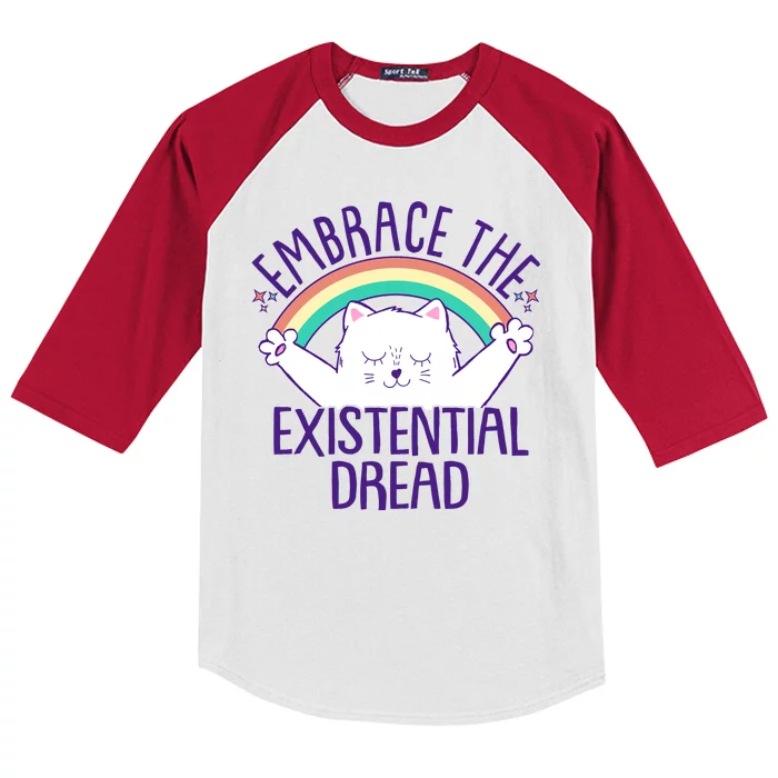 Funny Cat Embrace The Existential Dread Kids Colorblock Raglan Jersey